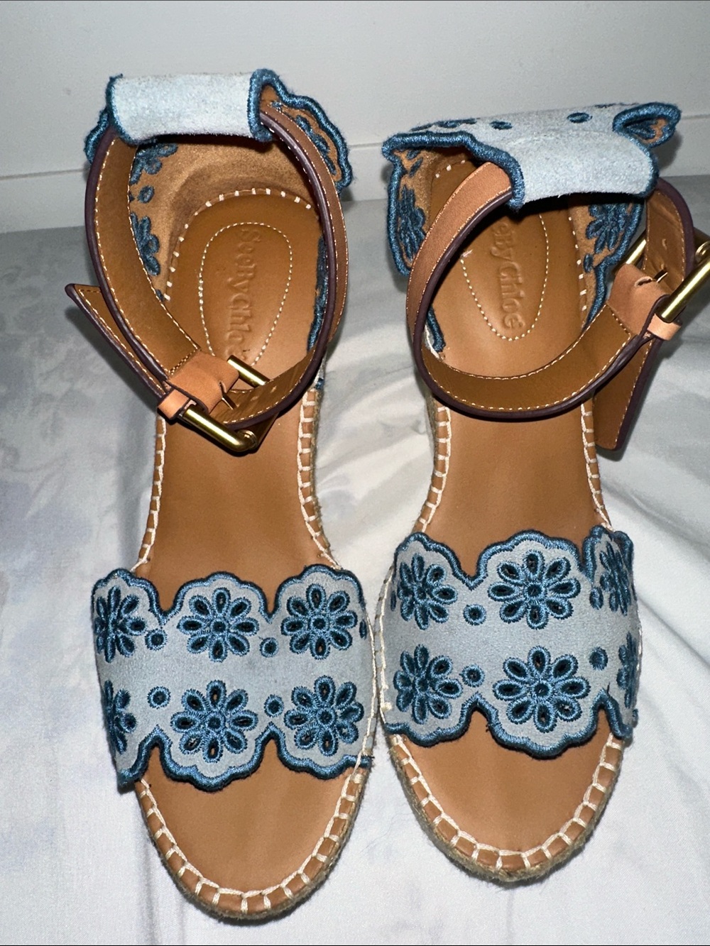 See by Chloe Floral Scalloped Espadrille Wedges Size 37 - Picture 6 of 9